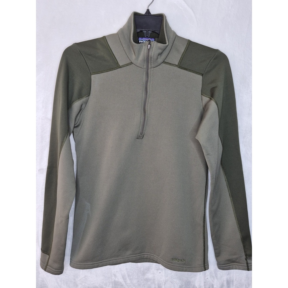 Patagonia Expedition Weight Capilene 1/4 Zip Shirt Mens XS Green Flaws 19x27